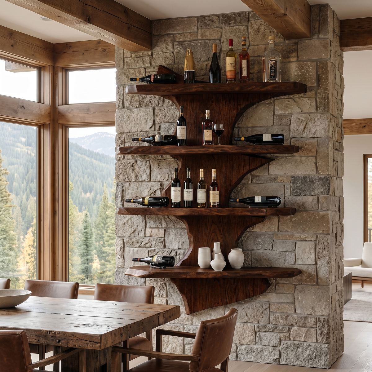 Varethorn Live Edge Solid Wood Floating Wine Shelf SPA925975 Dark Walnut - Timberustic Floating Wine Shelf