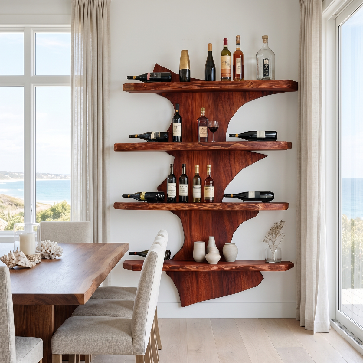 Varethorn Live Edge Solid Wood Floating Wine Shelf SPA925975 Mahogany - Timberustic Floating Wine Shelf
