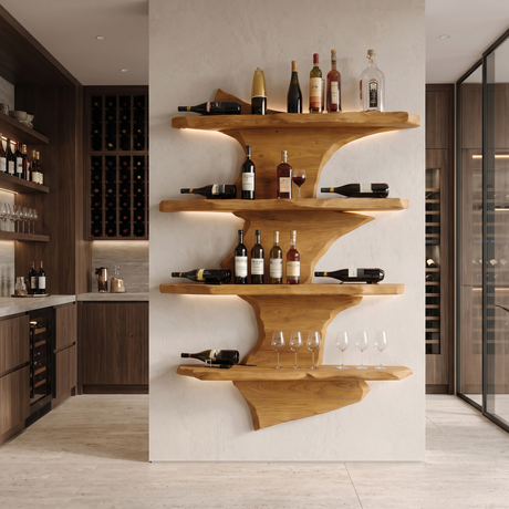 Varethorn Live Edge Solid Wood Floating Wine Shelf SPA925975 Teak - Timberustic Floating Wine Shelf
