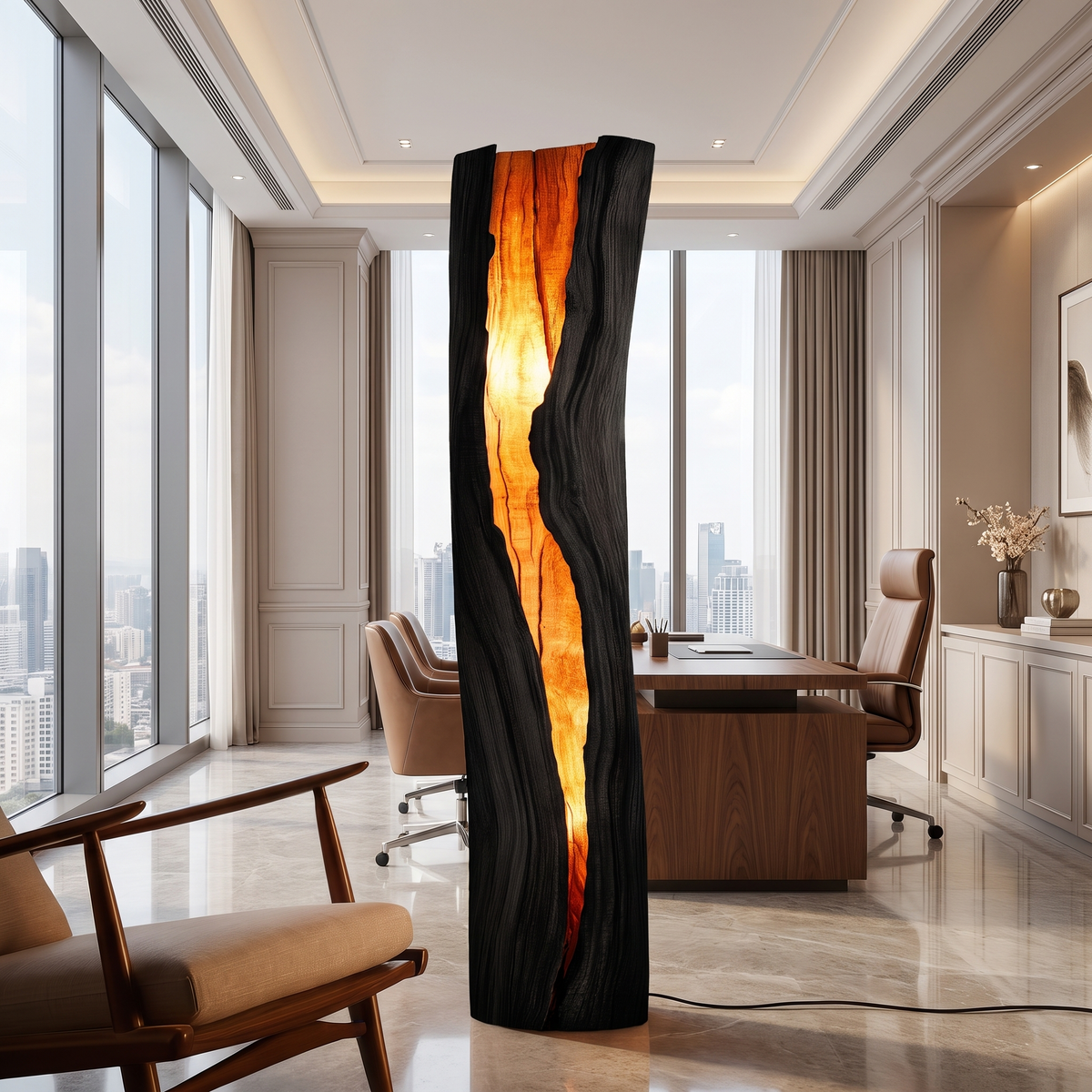 Velarith Sculpted Live Edge Integrated LED Wood Floor Lamp Black - Timberustic Floor Lamp