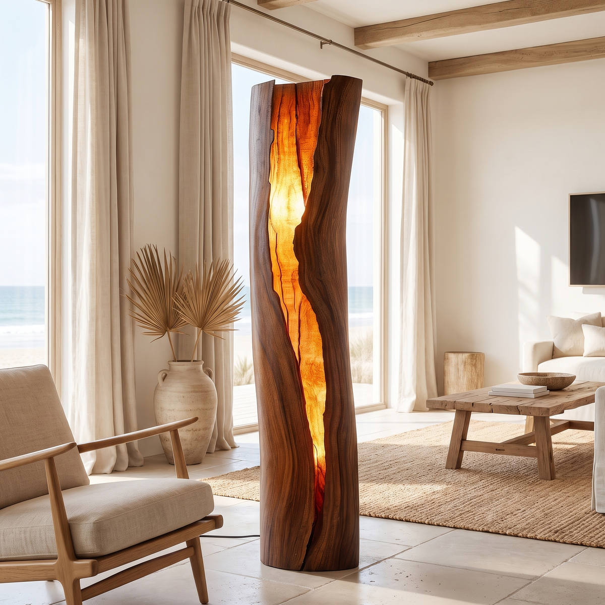 Velarith Sculpted Live Edge Integrated LED Wood Floor Lamp Dark Walnut - Timberustic Floor Lamp