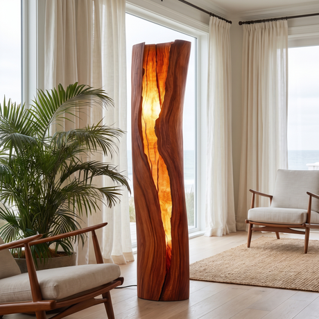 Velarith Sculpted Live Edge Integrated LED Wood Floor Lamp Mahogany - Timberustic Floor Lamp