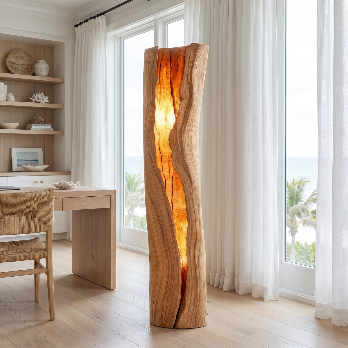 Velarith Sculpted Live Edge Integrated LED Wood Floor Lamp Natural Oak - Timberustic Floor Lamp