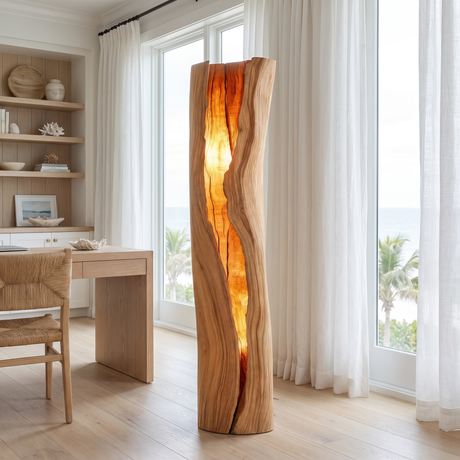 Velarith Sculpted Live Edge Integrated LED Wood Floor Lamp Natural Oak - Timberustic Floor Lamp