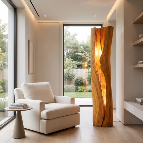 Velarith Sculpted Live Edge Integrated LED Wood Floor Lamp Teak - Timberustic Floor Lamp