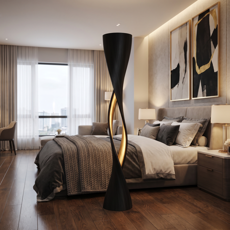 Velmora Sculpted Integrated LED Wood Floor Lamp Black - Timberustic Floor Lamp
