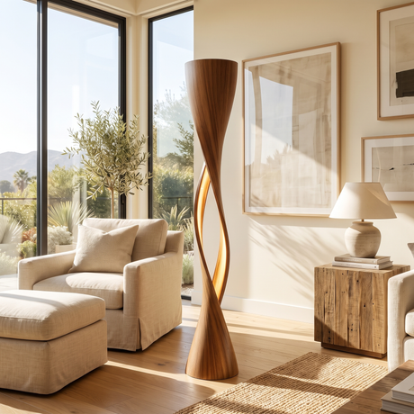 Velmora Sculpted Integrated LED Wood Floor Lamp Brown - Timberustic Floor Lamp