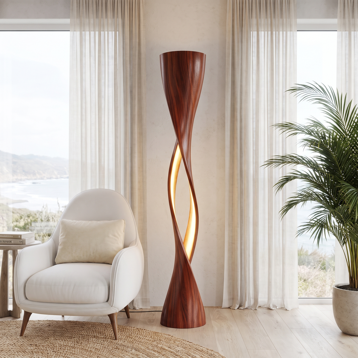 Velmora Sculpted Integrated LED Wood Floor Lamp Mahogany - Timberustic Floor Lamp