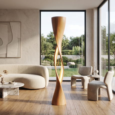 Velmora Sculpted Integrated LED Wood Floor Lamp Natural Oak - Timberustic Floor Lamp