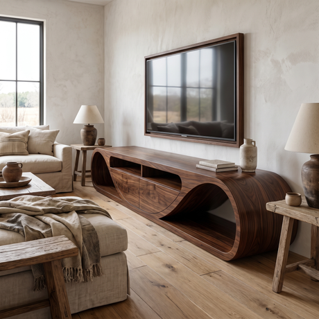 Velmora Sculpted Solid Wood TV Cabinet Dark Walnut - Timberustic TV Cabinet