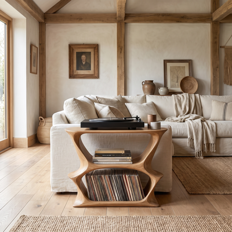 Velnora Handcrafted Solid Wood Record Player Stand SPA208523 Natural Oak - Timberustic Record Player Stand With Storage