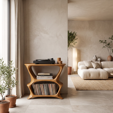 Velnora Handcrafted Solid Wood Record Player Stand SPA208523 Teak - Timberustic Record Player Stand With Storage