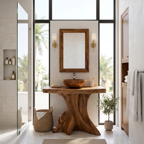 Velthora Rootform Solid Wood Freestanding Bathroom Vanity SPA576801 Brown - Timberustic Freestanding Bathroom Vanity
