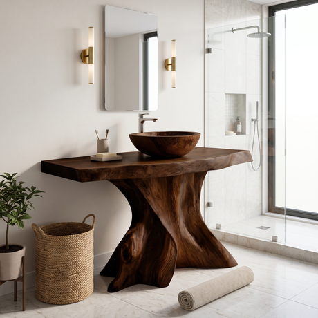 Velthora Rootform Solid Wood Freestanding Bathroom Vanity SPA576801 Dark Walnut - Timberustic Freestanding Bathroom Vanity