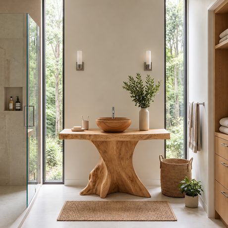 Velthora Rootform Solid Wood Freestanding Bathroom Vanity SPA576801 Natural Oak - Timberustic Freestanding Bathroom Vanity