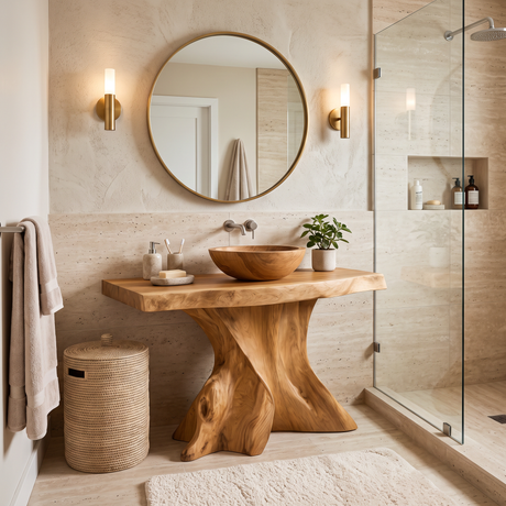 Velthora Rootform Solid Wood Freestanding Bathroom Vanity SPA576801 Teak - Timberustic Freestanding Bathroom Vanity