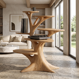 Veradorn Handcrafted Solid Wood Record Player Stand Natural Oak - Timberustic Record Player Stand With Storage