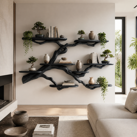 Verdantridge Handcrafted Solid Wood Floating Tree Bookshelf Black - Timberustic Floating Tree Bookshelf