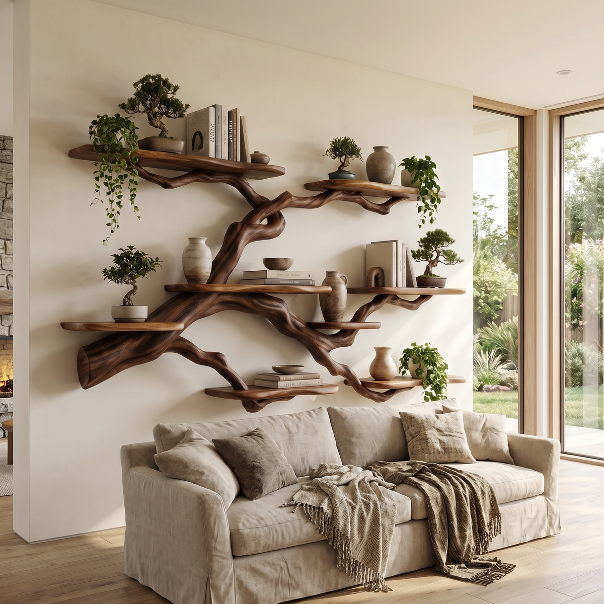 Verdantridge Handcrafted Solid Wood Floating Tree Bookshelf Brown - Timberustic Floating Tree Bookshelf