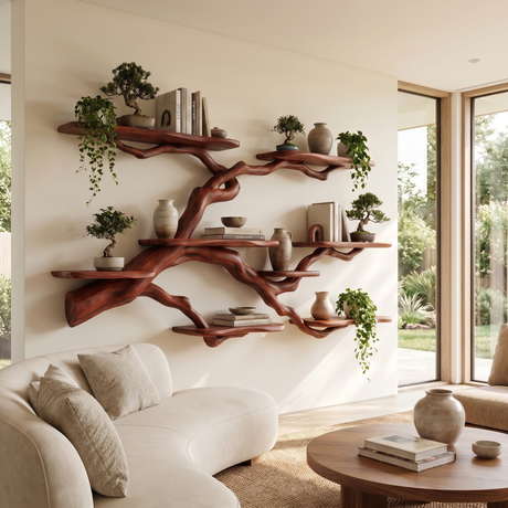 Verdantridge Handcrafted Solid Wood Floating Tree Bookshelf Mahogany - Timberustic Floating Tree Bookshelf