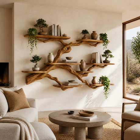 Verdantridge Handcrafted Solid Wood Floating Tree Bookshelf Teak - Timberustic Floating Tree Bookshelf