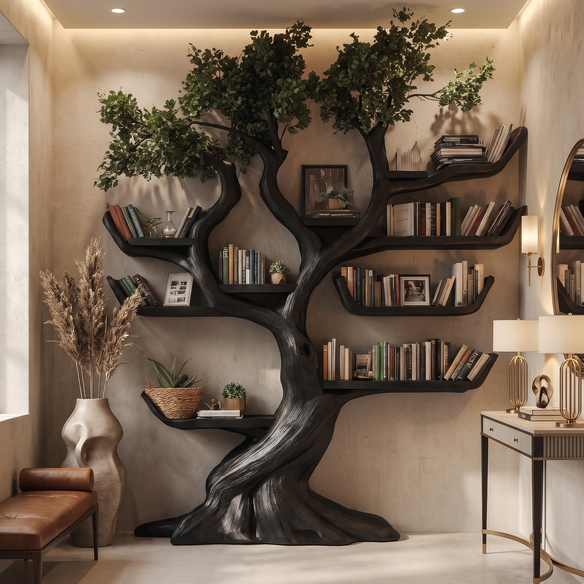 Verdantris Sculpted Solid Wood Tree Bookshelf Black - Timberustic Tree Bookshelf