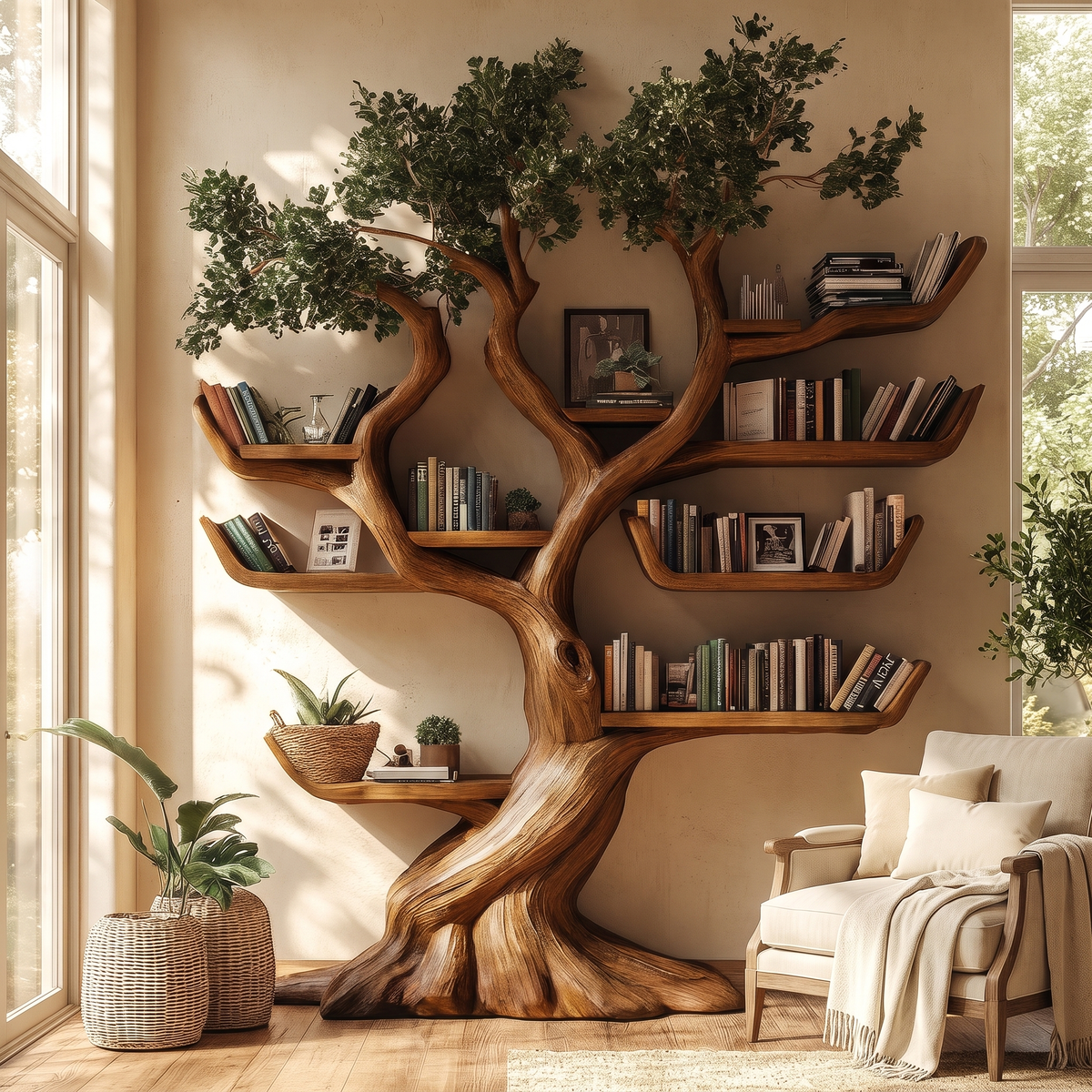 Verdantris Sculpted Solid Wood Tree Bookshelf Brown - Timberustic Tree Bookshelf