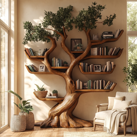 Verdantris Sculpted Solid Wood Tree Bookshelf Brown - Timberustic Tree Bookshelf