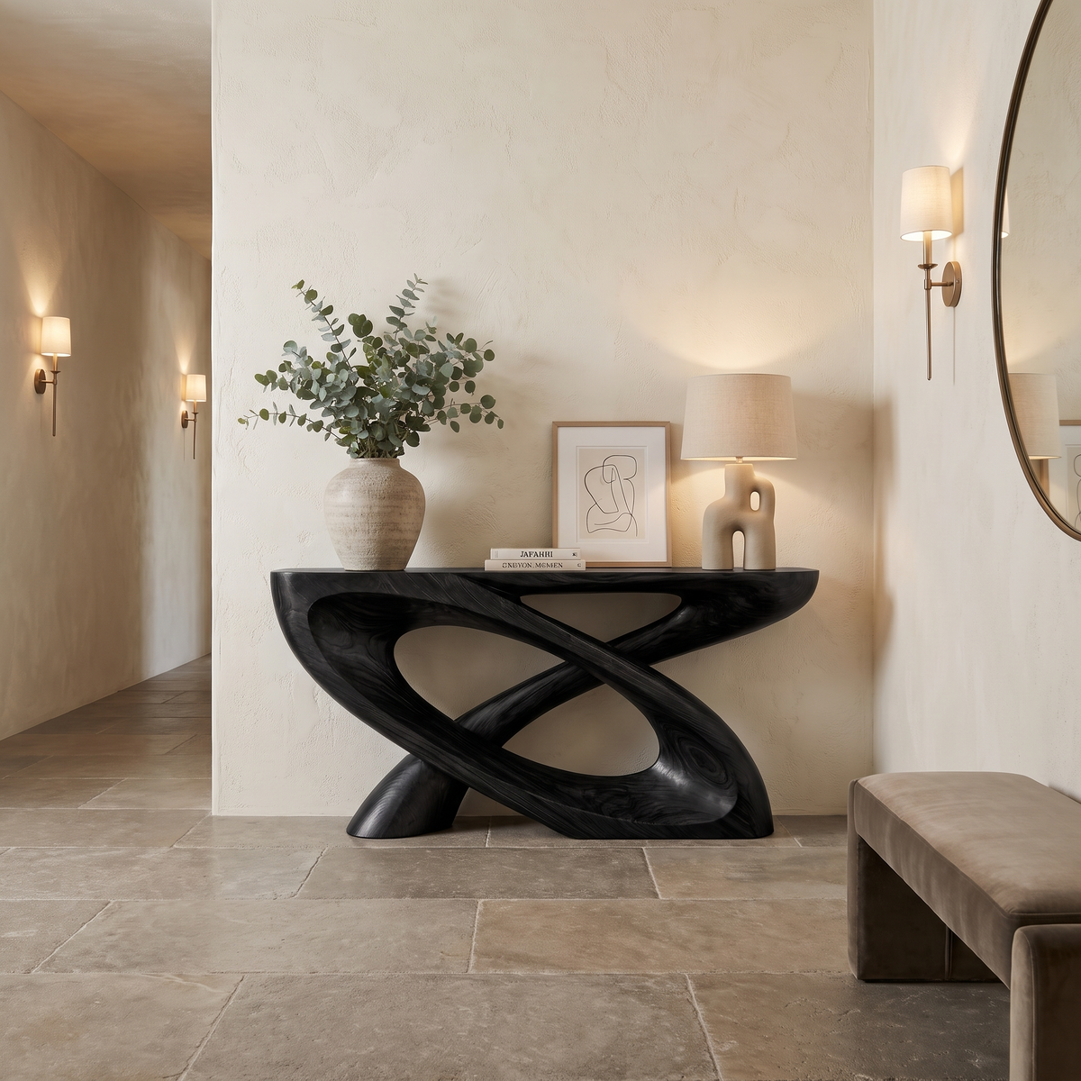 Veylora Sculpted Solid Wood Console Table Black - Timberustic Console Table