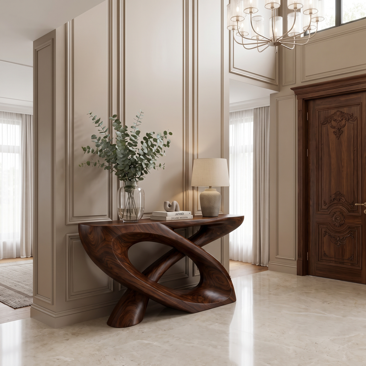 Veylora Sculpted Solid Wood Console Table Dark Walnut - Timberustic Console Table