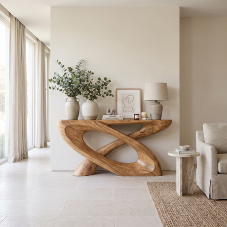 Veylora Sculpted Solid Wood Console Table Natural Oak - Timberustic Console Table