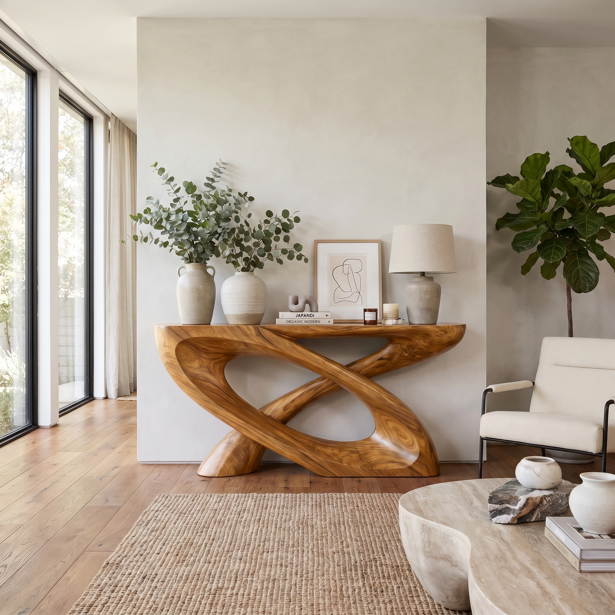 Veylora Sculpted Solid Wood Console Table Teak - Timberustic Console Table