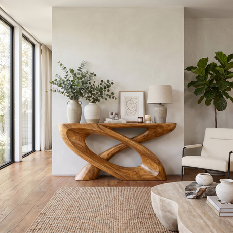 Veylora Sculpted Solid Wood Console Table Teak - Timberustic Console Table