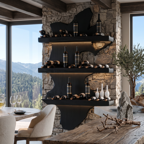 Veylorn Live Edge Solid Wood Floating Wine Shelf SPA935981 Black - Timberustic Floating Wine Shelf