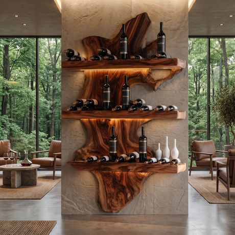 Veylorn Live Edge Solid Wood Floating Wine Shelf SPA935981 Brown - Timberustic Floating Wine Shelf