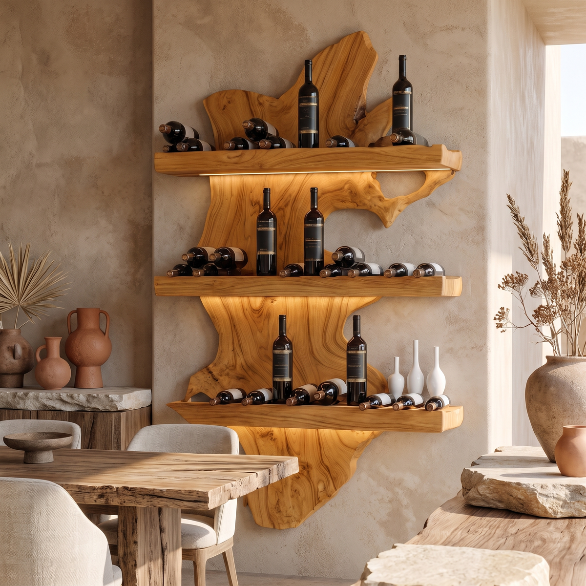 Veylorn Live Edge Solid Wood Floating Wine Shelf SPA935981 Teak - Timberustic Floating Wine Shelf