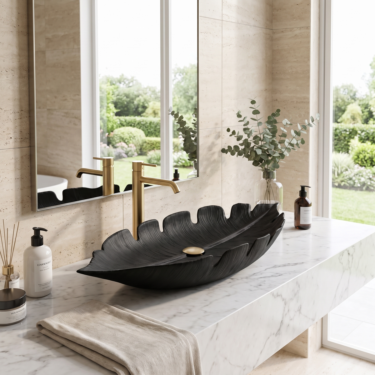 Virelith Handcrafted Solid Wood Leaf Vessel Sink Black - Timberustic Vessel Sinks