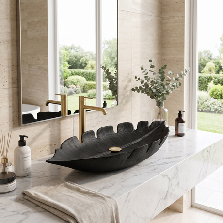 Virelith Handcrafted Solid Wood Leaf Vessel Sink Black - Timberustic Vessel Sinks