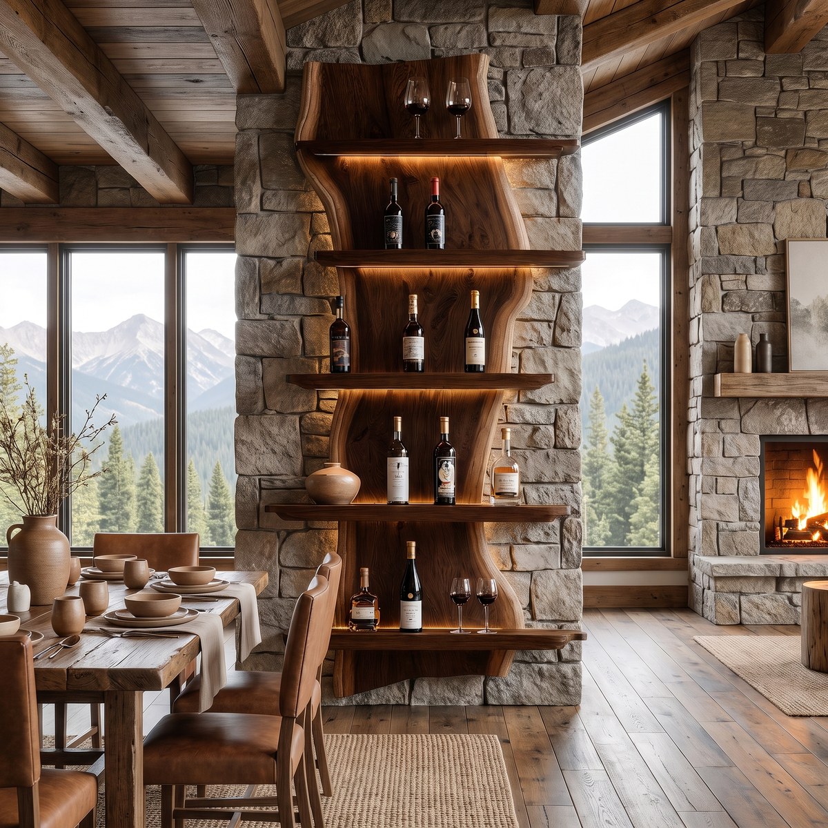 Virellan Live Edge Solid Wood Floating Wine Shelf SPA923892 Dark Walnut - Timberustic Floating Wine Shelf