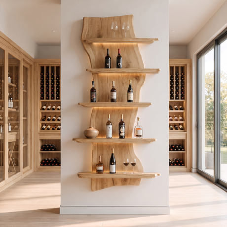 Virellan Live Edge Solid Wood Floating Wine Shelf SPA923892 Natural Oak - Timberustic Floating Wine Shelf