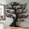 Virelthorn Sculpted Solid Wood Tree Bookshelf Black - Timberustic Tree Bookshelf