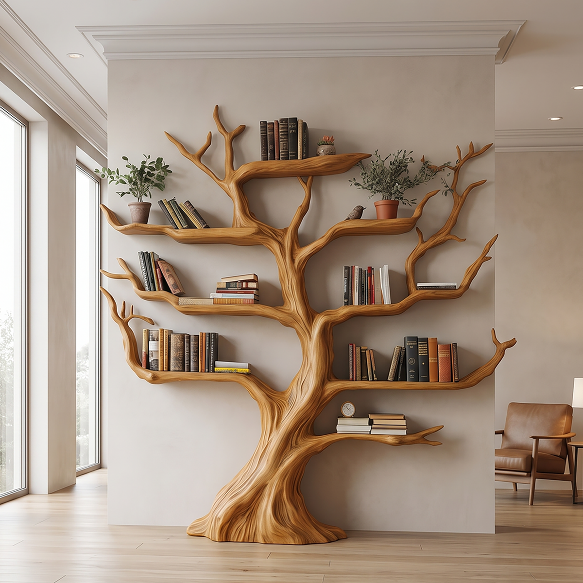 Virelthorn Sculpted Solid Wood Tree Bookshelf Teak - Timberustic Tree Bookshelf