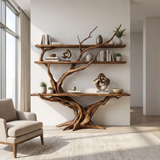 Vireon Sculpted Solid Wood Console Table with Shelves Brown - Timberustic Console Table with Shelves