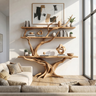 Vireon Sculpted Solid Wood Console Table with Shelves Natural Oak - Timberustic Console Table with Shelves