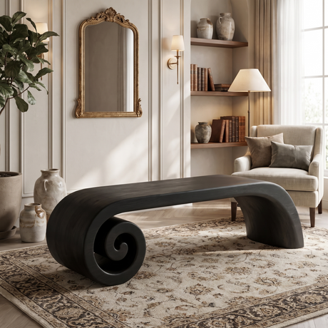 Volutra Sculpted Solid Wood Indoor Bench Black - Timberustic Bench