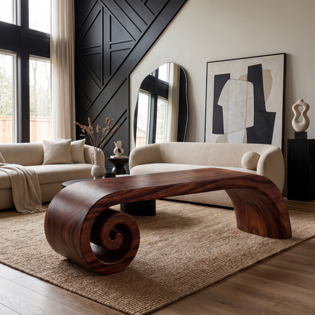Volutra Sculpted Solid Wood Indoor Bench Mahogany - Timberustic Bench