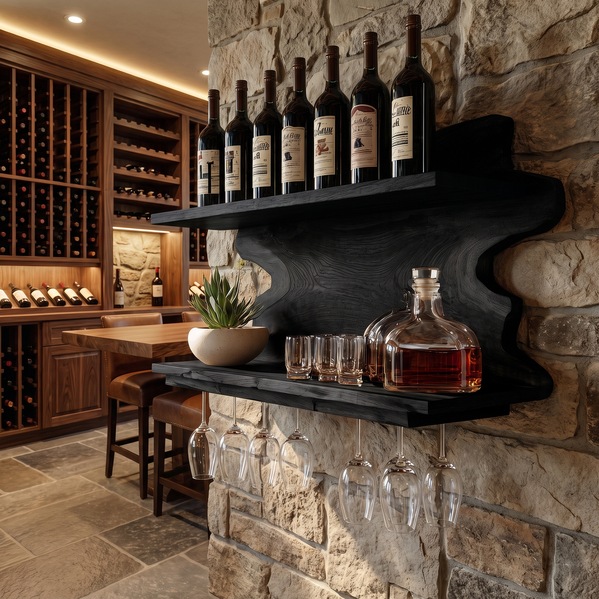 Westhaven Live Edge Handcrafted Floating Shelf Wine SPA898524 Black - Timberustic Floating Wine Shelf