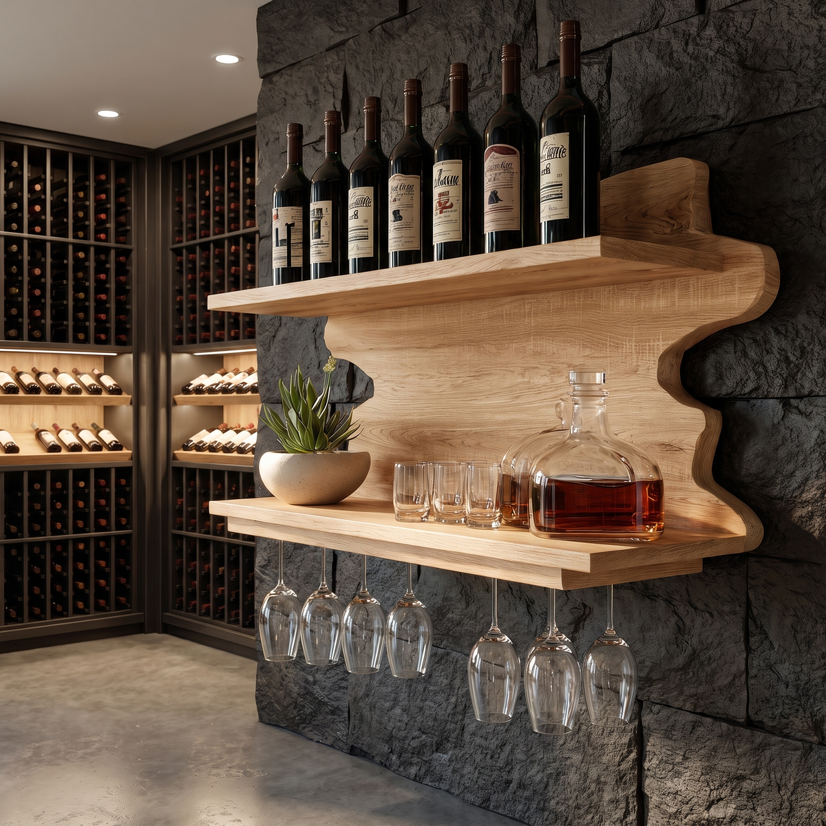 Westhaven Live Edge Handcrafted Floating Shelf Wine SPA898524 Natural Oak - Timberustic Floating Wine Shelf