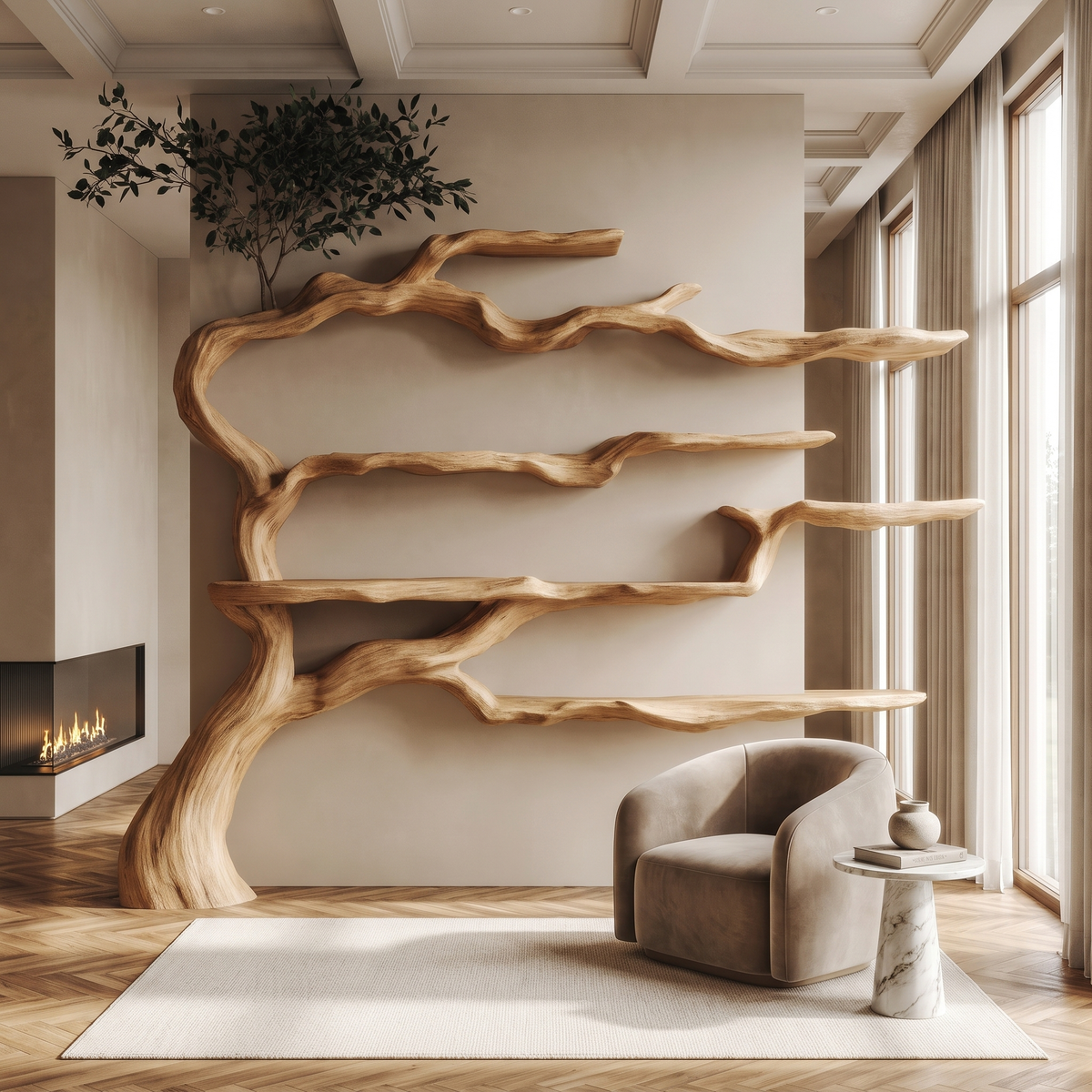 Wildbough Handcrafted Solid Wood Tree Bookshelf Natural Oak - Timberustic Tree Bookshelf