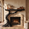 Wildercrest Sculpted Solid Wood Tree-Shaped Fireplace Mantel with Display Shelves Black - Timberustic Tree-Shaped Fireplace Mantel with Display Shelves